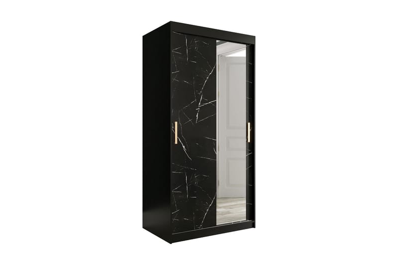 Garderob med Spegel Marmesa 100 cm Marmormönster - Svart - Förvaring - Garderober & garderobssystem