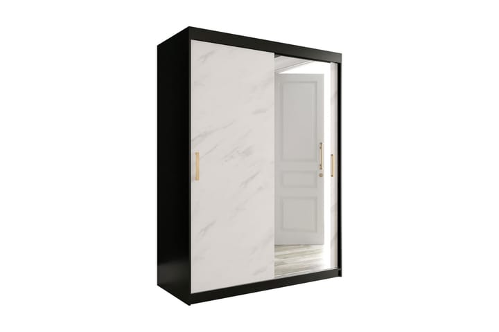 Garderob med Spegel Marmesa 150 cm Marmormönster - Svart/Vit/Guld - Förvaring - Garderober & garderobssystem