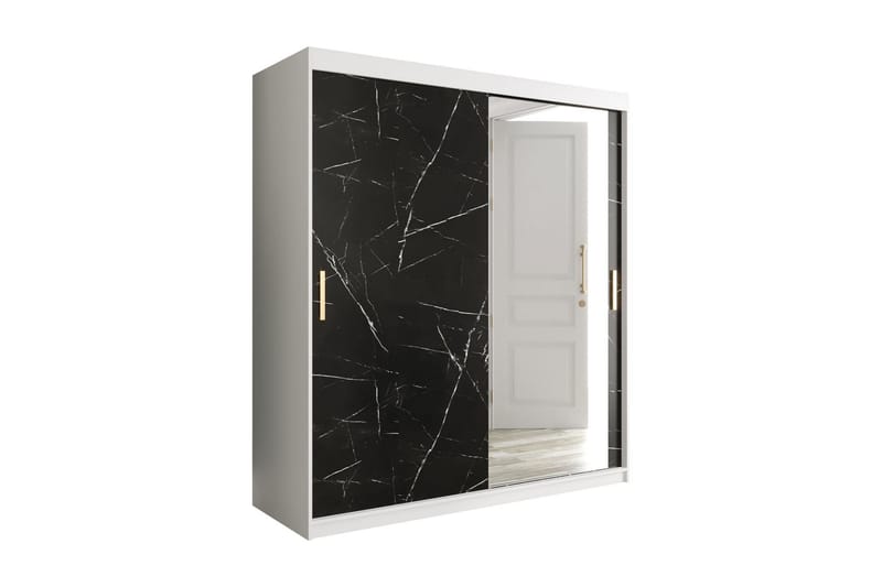 Garderob med Spegel Marmesa 180 cm Marmormönster - Vit/Svart/Guld - Förvaring - Garderober & garderobssystem