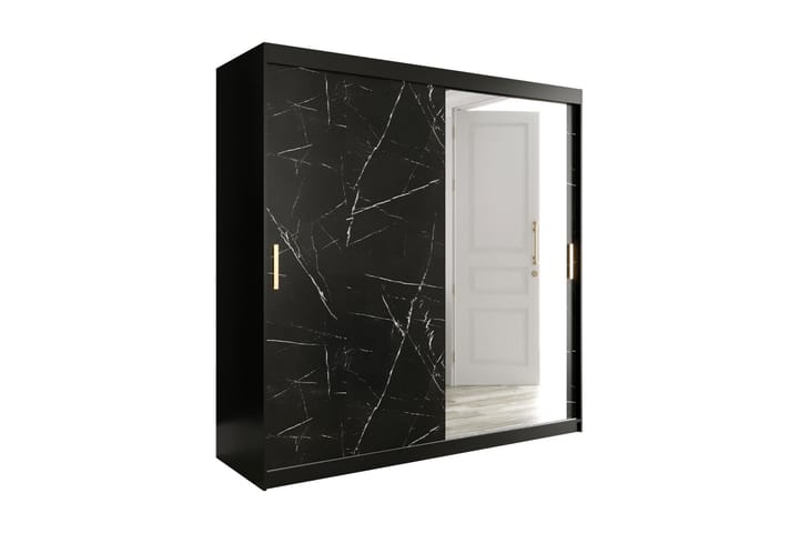 Garderob med Spegel Marmesa 200 cm Marmormönster - Svart - Förvaring - Garderober & garderobssystem