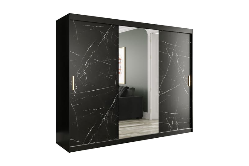 Garderob med Spegel Marmesa 250 cm Marmormönster - Svart - Förvaring - Garderober & garderobssystem