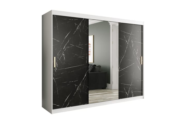 Garderob med Spegel Marmesa 250 cm Marmormönster - Vit/Svart/Guld - Förvaring - Garderober & garderobssystem