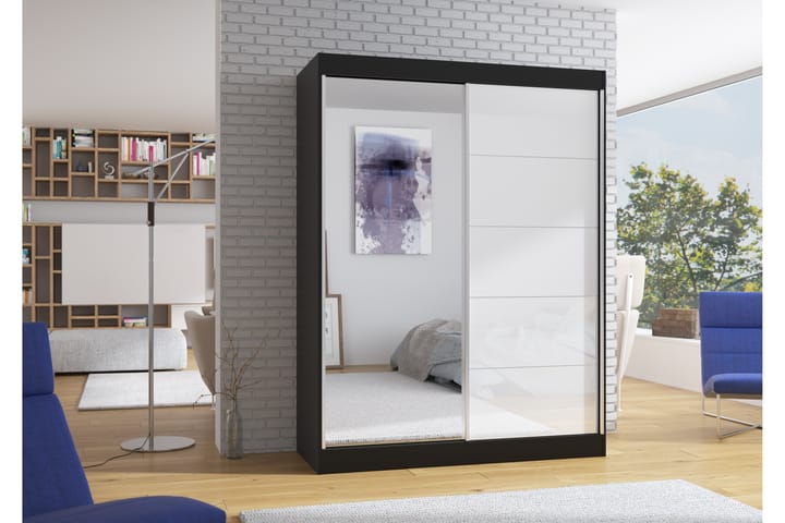 Garderob med Spegel Morenca 150x200 cm - Svart/Vit - Förvaring - Garderober & garderobssystem