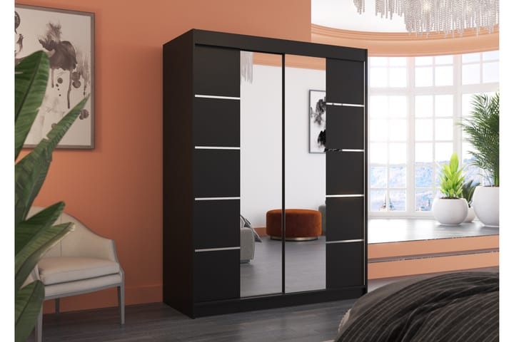 Garderob med Spegel Norcana 150x200 cm - Svart - Förvaring - Garderober & garderobssystem