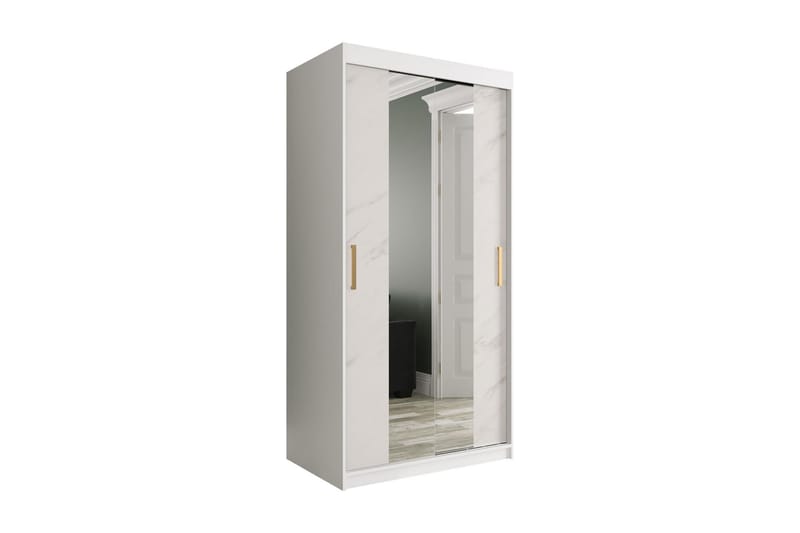 Garderob med Speglar Kant Marmesa 100 cm Marmormönster - Vit/Guld - Förvaring - Garderober & garderobssystem