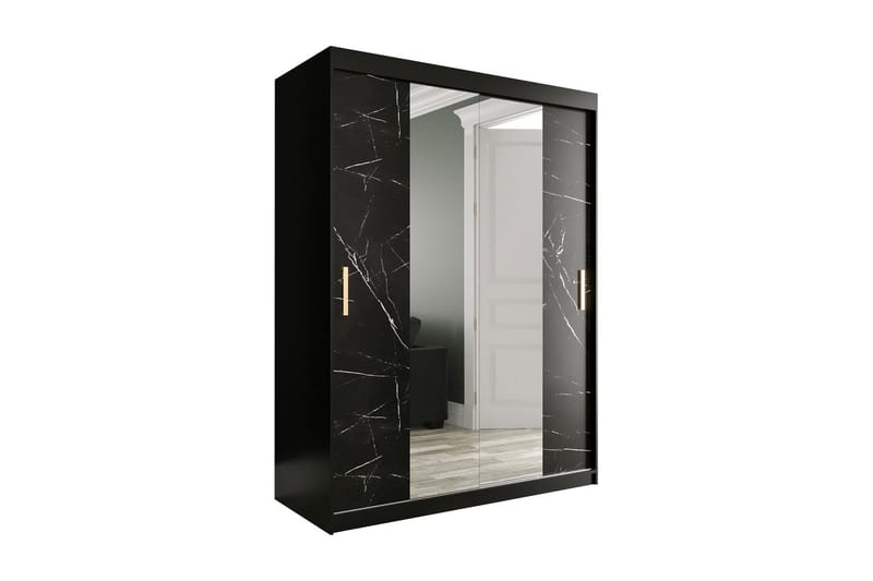 Garderob med Speglar Kant Marmesa 150 cm Marmormönster - Svart - Förvaring - Garderober & garderobssystem