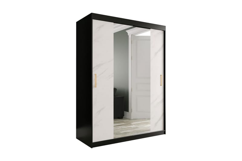 Garderob med Speglar Kant Marmesa 150 cm Marmormönster - Svart/Vit/Guld - Förvaring - Garderober & garderobssystem