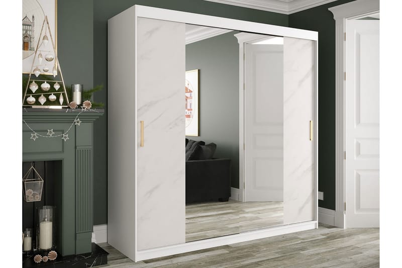 Garderob med Speglar Kant Marmesa 200 cm Marmormönster - Vit/Guld - Förvaring - Garderober & garderobssystem