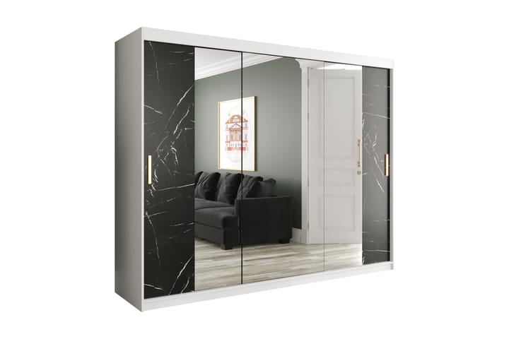 Garderob med Speglar Kant Marmesa 250 cm Marmormönster - Vit/Svart - Förvaring - Garderober & garderobssystem