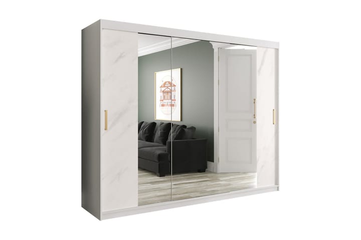 Garderob med Speglar Kant Marmesa 250 cm Marmormönster - Vit/Svart/Guld - Förvaring - Garderober & garderobssystem