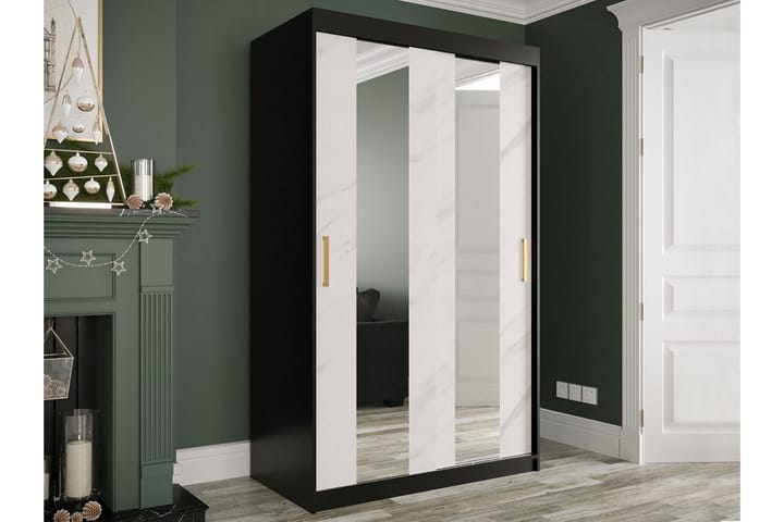 Garderob med Speglar Mitt Marmesa 120 cm Marmormönster - Svart/Vit/Guld - Förvaring - Garderober & garderobssystem
