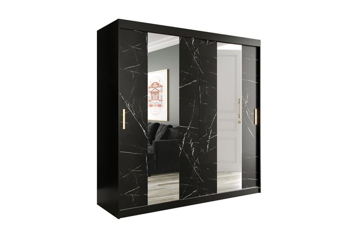 Garderob med Speglar Mitt Marmesa 200 cm Marmormönster - Svart - Förvaring - Garderober & garderobssystem