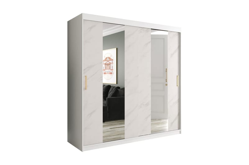 Garderob med Speglar Mitt Marmesa 200 cm Marmormönster - Vit/Guld - Förvaring - Garderober & garderobssystem