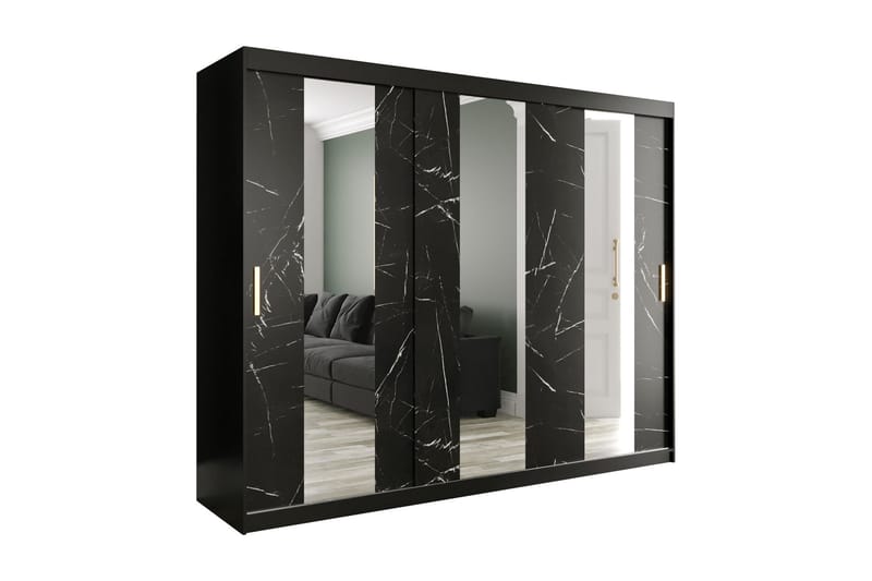 Garderob med Speglar Mitt Marmesa 250 cm Marmormönster - Svart - Förvaring - Garderober & garderobssystem