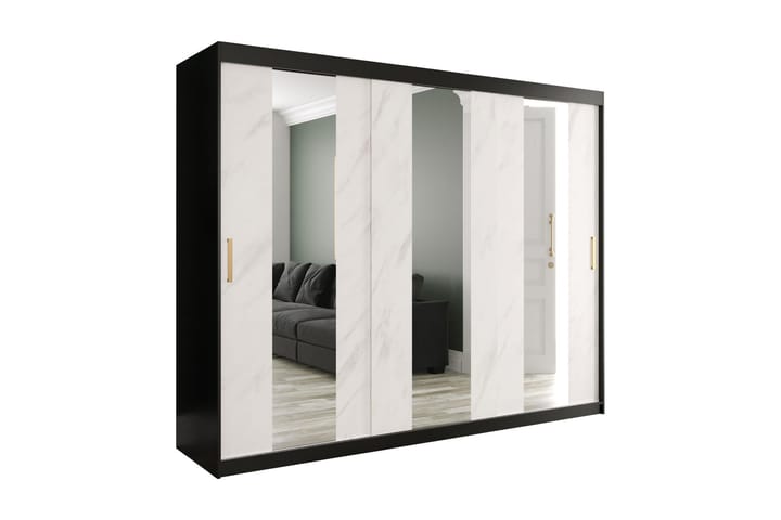 Garderob med Speglar Mitt Marmesa 250 cm Marmormönster - Svart/Vit/Guld - Förvaring - Garderober & garderobssystem
