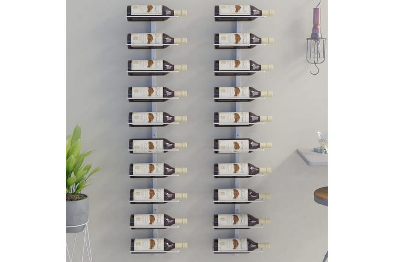 Väggmonterat vinställ för 10 flaskor 2 st vit metall - Vit - Förvaring - Hylla - Förvaringshylla - Vinställ & vinhylla
