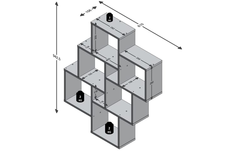 FMD Väggmonterad hylla med 8 fack ek - Brun - Förvaring - Hylla - Vägghylla
