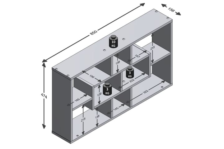 FMD Väggmonterad hylla rektangulär med 8 fack vit - Vit - Förvaring - Hylla - Vägghylla