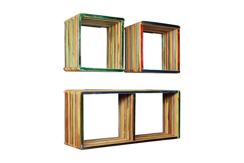 Vägghylla 3 delar massivt återvunnet teakträ flerfärgat - Flerfärgad - Förvaring - Hylla - Vägghylla