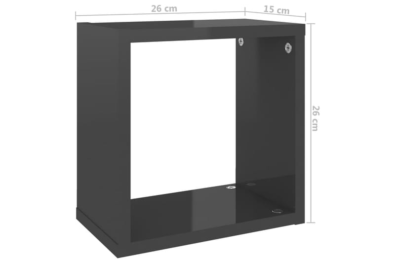 Vägghylla kubformad 4 st grå högglans 26x15x26 cm - Grå högglans - Förvaring - Hylla - Vägghylla