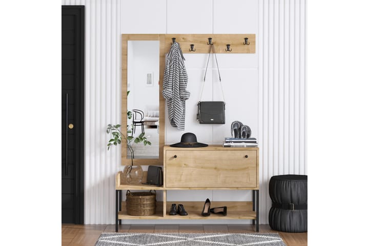 Skoskåp Nonso 120x35 cm - Blå/Natur - Möbler - Hallmöbler - Möbelset för hall & entre