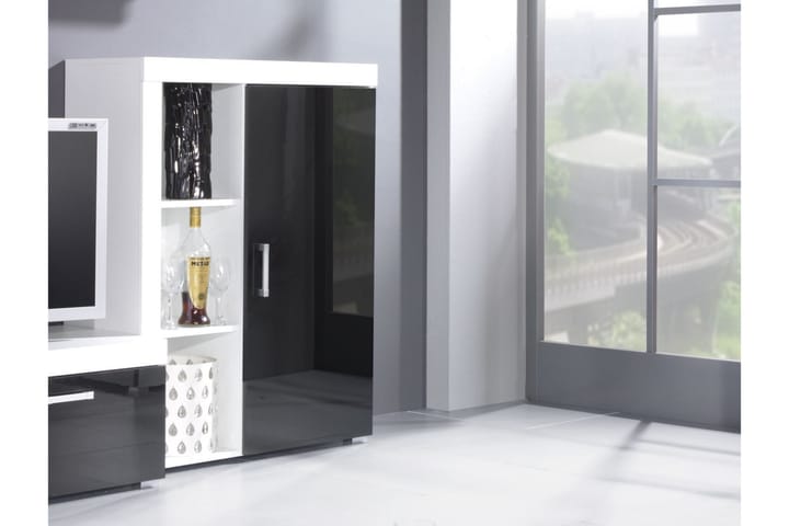 Väggskåp Salimu 90x35x114 cm med Dörr + 3 Hyllor - Vit/Svart Högglans - Förvaring - Förvaringsmöbler - Möbelset för vardagsrum