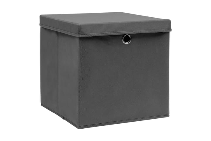 Förvaringslådor med lock 10 st 28x28x28 cm grå - Grå - Förvaring - Småförvaring - Förvaringslåda