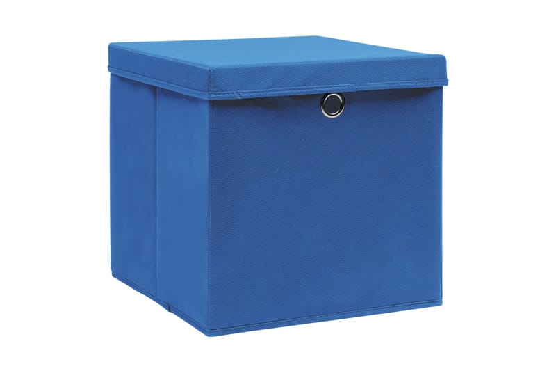 Förvaringslådor med lock 10 st blå 32x32x32 cm tyg