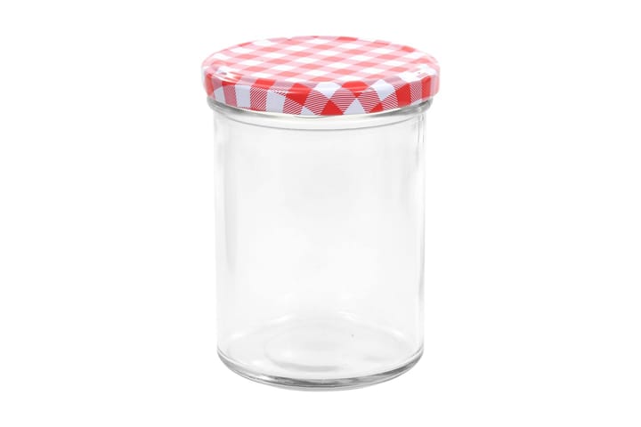 Syltburkar i glas med vita och röda lock 48 st 400 ml - Röd - Förvaring - Småförvaring - Förvaringsburk