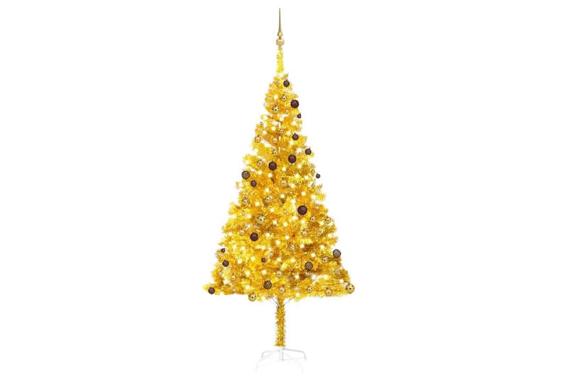 Plastgran med LED och julgranskulor guld 240 cm PET - Guld - Inredning - Dekoration & inredningsdetaljer - Julpynt & juldekoration - Plastgran