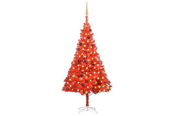 Plastgran med LED och julgranskulor röd 180 cm PVC - Röd - Inredning - Dekoration & inredningsdetaljer - Julpynt & juldekoration - Plastgran