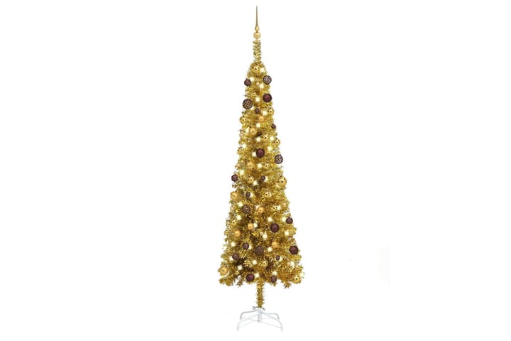 Smal plastgran med LED och julgranskulor guld 240 cm - Guld - Inredning - Dekoration & inredningsdetaljer - Julpynt & juldekoration - Plastgran