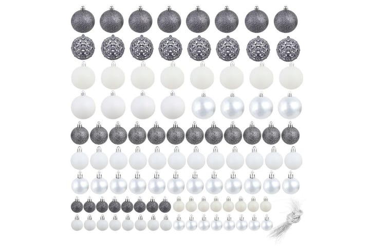 Julgranskulor 100 delar set 3/4/6 cm vit/grå - Vit/Grå - Inredning - Dekoration & inredningsdetaljer - Julpynt & juldekoration - Julgranspynt