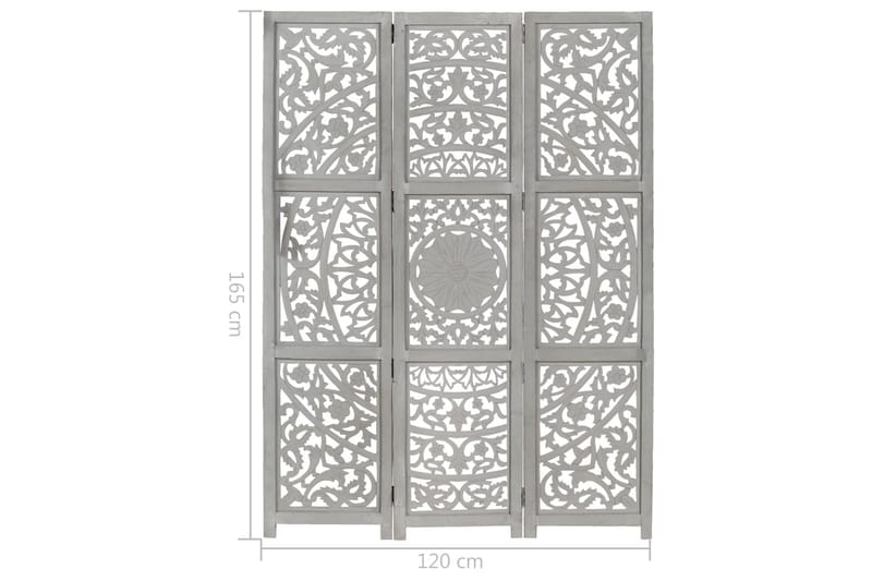 Rumsavdelare 3 paneler handsnidad grå 120x165 cm mangoträ - Grå - Inredning - Dekoration & inredningsdetaljer - Rumsavdelare