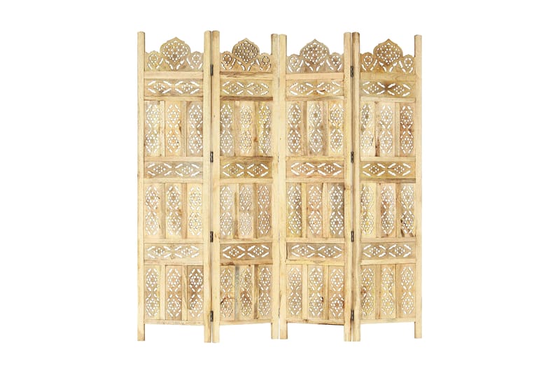 Rumsavdelare 4 paneler handsnidad 160x165 cm massivt mangotr - Brun - Inredning - Dekoration & inredningsdetaljer - Rumsavdelare
