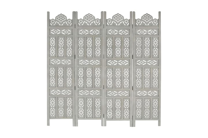Rumsavdelare 4 paneler handsnidad grå 160x165 cm mangoträ - Grå - Inredning - Dekoration & inredningsdetaljer - Konstväxt & plastblommor