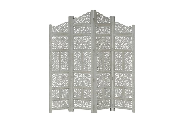 Rumsavdelare 4 paneler handsnidad grå 160x165 cm mangoträ - Grå - Inredning - Dekoration & inredningsdetaljer - Rumsavdelare
