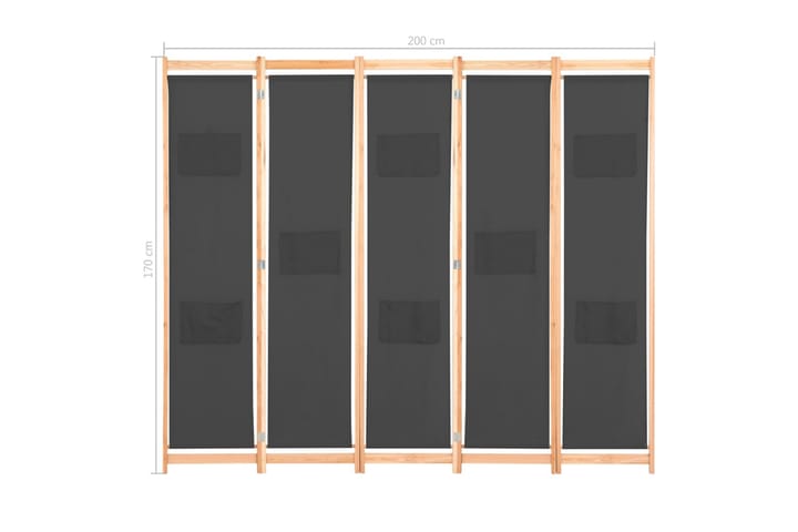 Rumsavdelare 5 paneler 200x170x4 cm grå tyg - Grå - Inredning - Dekoration & inredningsdetaljer - Rumsavdelare