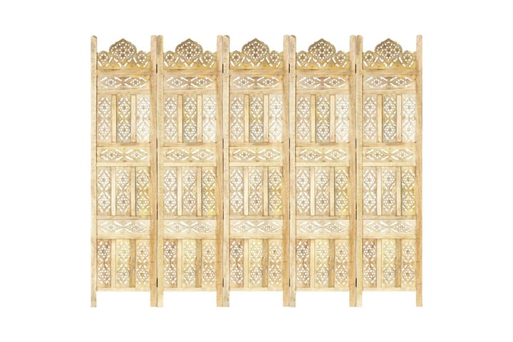 Rumsavdelare 5 paneler handsnidad 200x165 cm massivt mangotr - Brun - Inredning - Dekoration & inredningsdetaljer