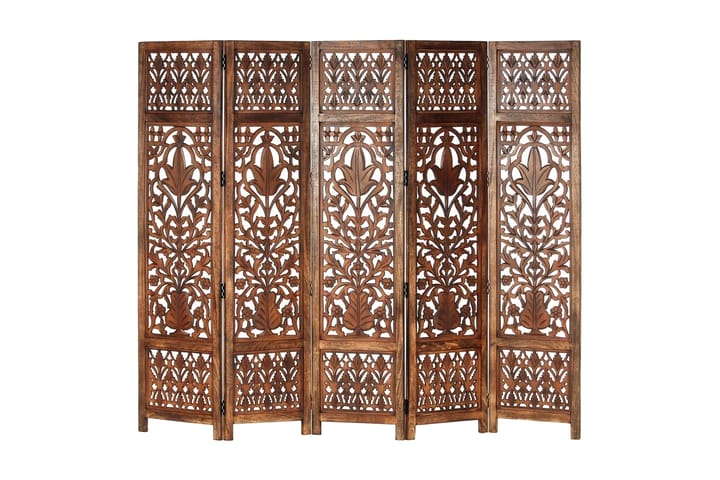 Rumsavdelare 5 paneler handsnidad brun 200x165 cm mangoträ - Grå - Inredning - Dekoration & inredningsdetaljer - Rumsavdelare - Skärmvägg