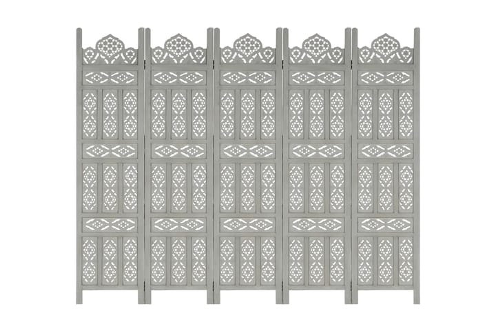 Rumsavdelare 5 paneler handsnidad grå 200x165 cm mangoträ