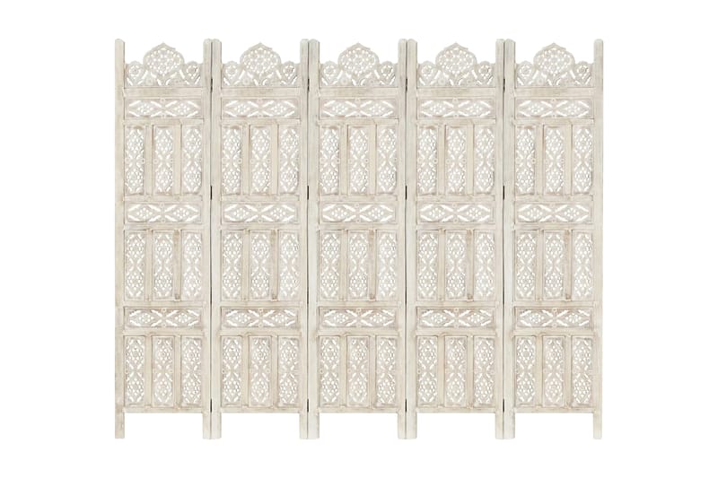 Rumsavdelare 5 paneler handsnidad vit 200x165 cm mangoträ - Vit - Inredning - Dekoration & inredningsdetaljer - Rumsavdelare