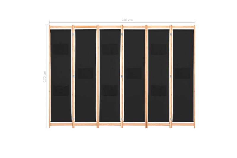 Rumsavdelare 6 paneler 240x170x4 cm svart tyg - Svart - Inredning - Dekoration & inredningsdetaljer - Rumsavdelare