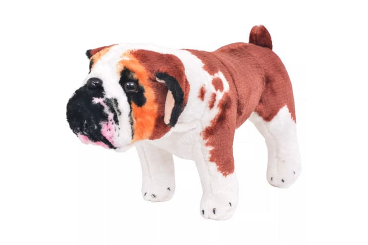 Stående leksakshund bulldog plysch vit och brun XXL - Vit - Inredning - Barnrum inredning - Dekoration barnrum