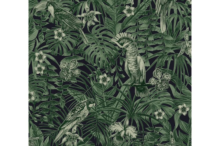 Jungle Tapet Grönery Ovävd Grön Svart