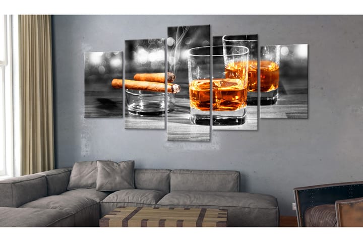 Tavla Cigars And Whiskey 5 Parts Wide 225x100 - Artgeist sp. z o. o. - Inredning - Tavlor & posters - Canvastavla