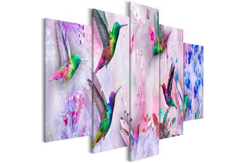 Tavla Colourful Hummingbirds 5 Parts Wide Violet 200x100 - Artgeist sp. z o. o. - Inredning - Tavlor & posters - Canvastavla