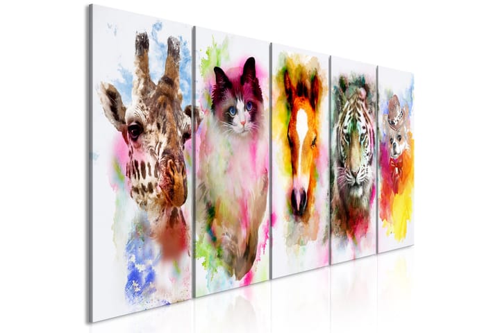 Tavla Watercolour Animals 5 Parts Narrow 200x80 - Artgeist sp. z o. o. - Inredning - Tavlor & posters - Canvastavla