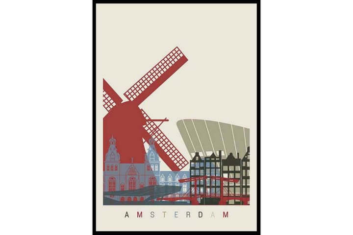 Amsterdam Landmarks Illustration Beige/Röd/Grön/Blå - 21x30 cm - Inredning - Tavlor & posters - Posters & prints