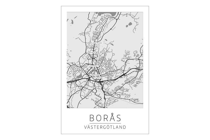 Borås Stadskarta Illustration/Text Svartvit - 50x70 cm - Inredning - Tavlor & posters - Posters & prints